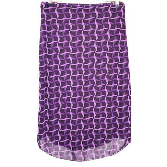 Vintage 90s Groovy Retro Printed Tulip Hem Boho Lightweight Wrap Skirt Purple  M - Picture 2 of 7